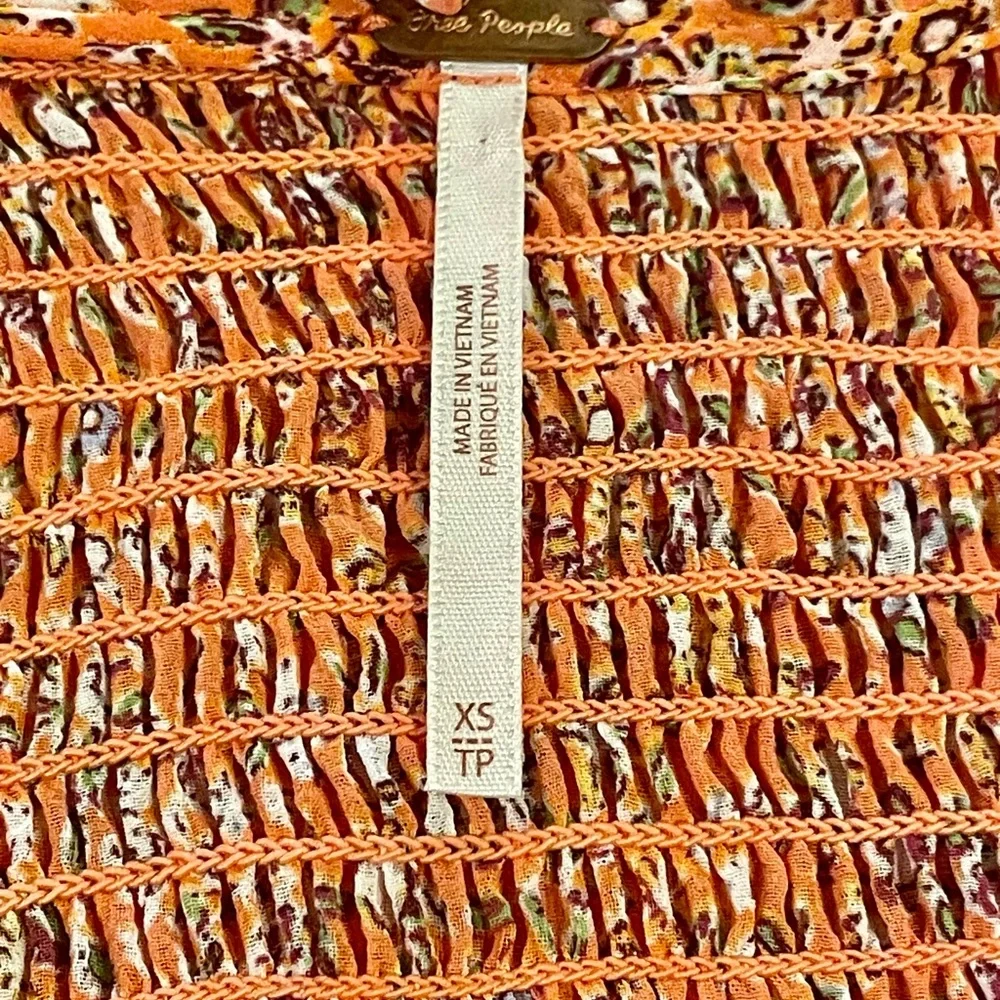 Free People Orange Floral blouse button down with tie Small EUC - Picture 5 of 5